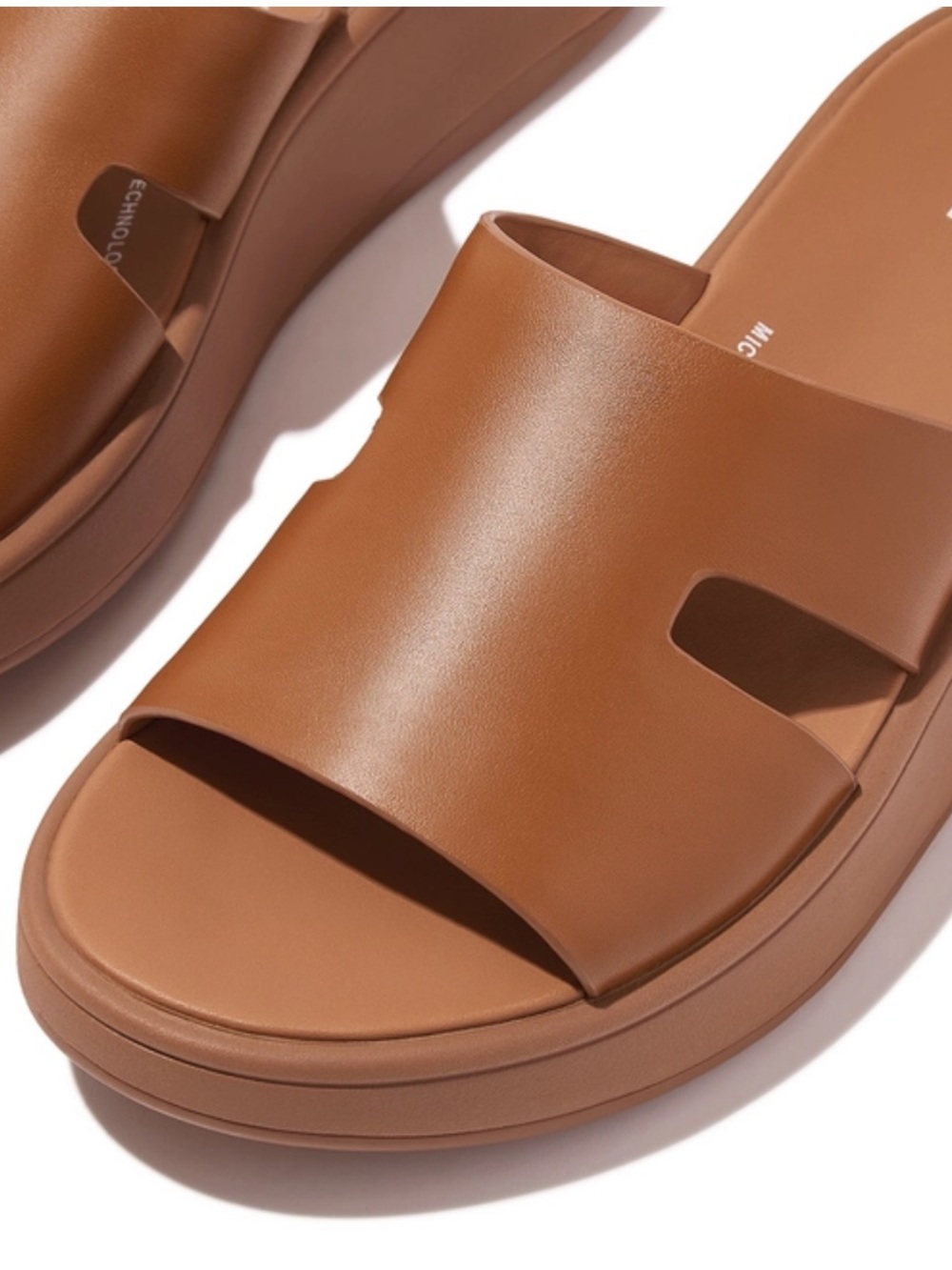 Fitflop Women's F-Mode Raw-Edge Leather Flatform Slides - Tan Brown US 8